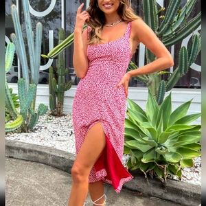 Beginning Boutique Red Floral Jessie Midi Dress Size 14